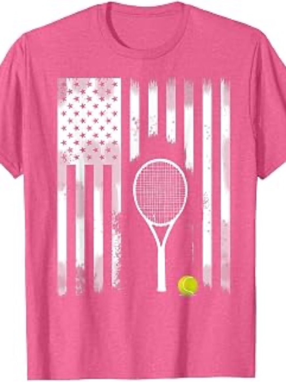 Gildan Pink Short-Sleeve Tee with White Flag & Tennis Graphic, Gift For Her, Him